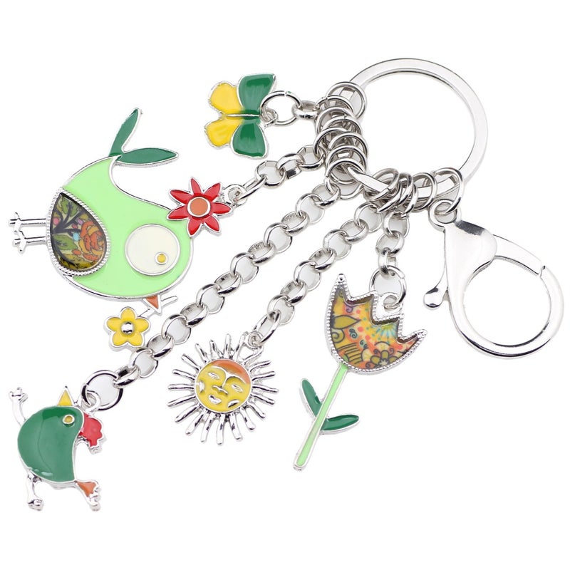 BONSNY Enamel Zinc Alloy Birds Flower Butterfly Key Chains Keyrings For Women Handbag Car Key Charms (Green) - Image 2
